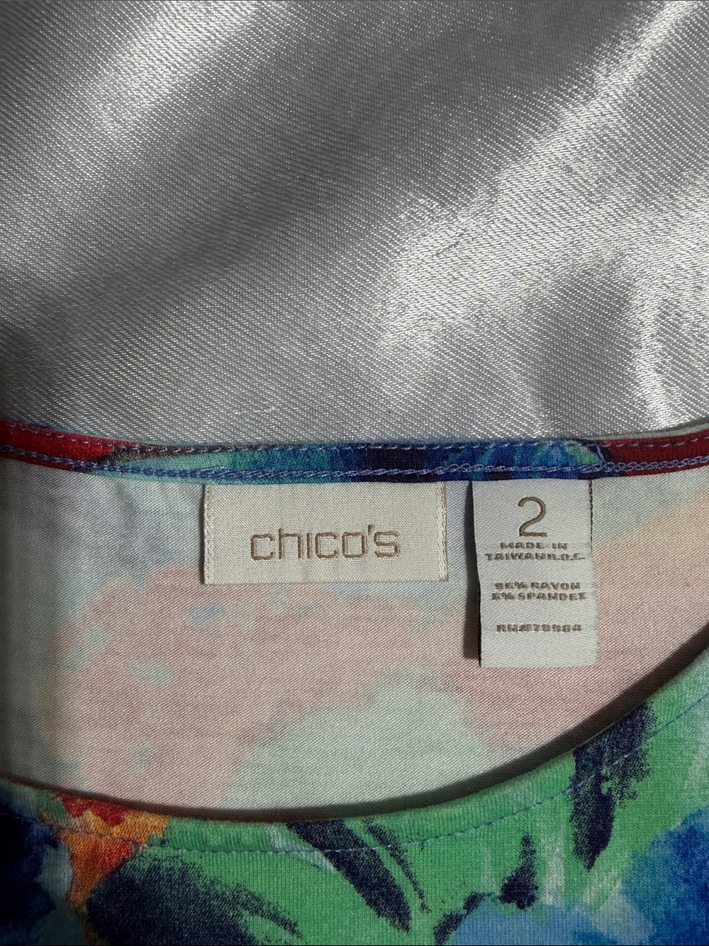 Chico's Vibrant Floral Short Sleeve Tee in Blue, Red, Green - Picture 4 of 5
